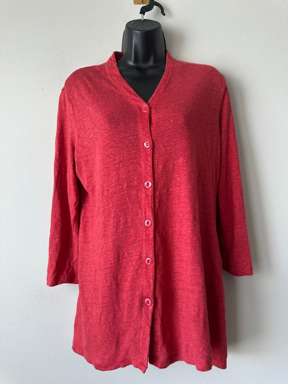 Habitat Red Slub Linen Knit Tunic Top 3/4 Sleeve Size S Minimalist Lagenlook